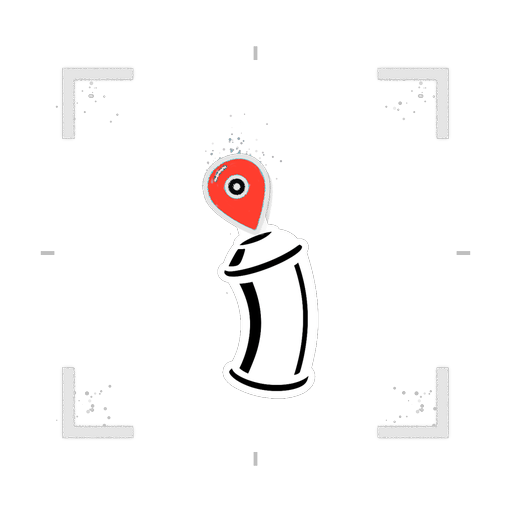 Logotipo de Grafpin: una lata de spray cuya válvula es un pin de mapa rojo, dentro de un visor de cámara.